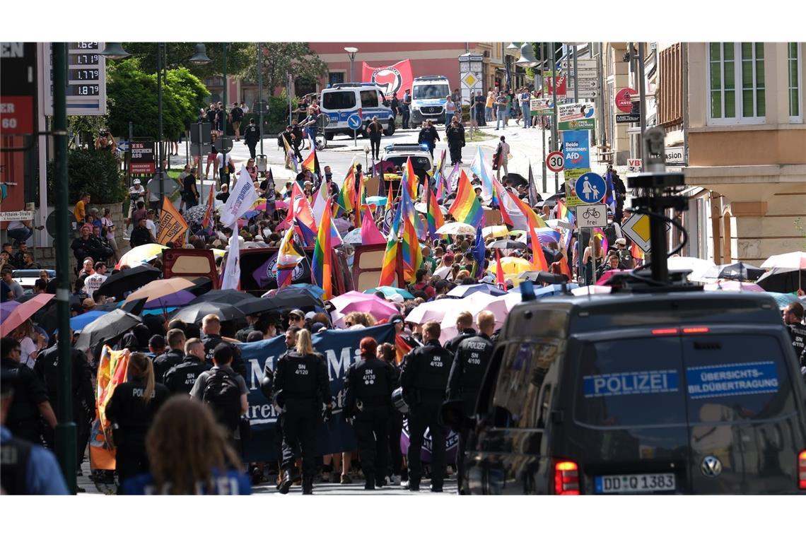 Im ostsächischen Bautzen konnte der CSD nur unter Polizeischutz stattfinden.