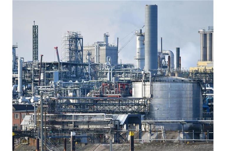 Industrieanlagen des Chemiekonzerns BASF stehen am Rheinufer auf dem Werksgelände. Foto: Uwe Anspach/dpa/Archivbild