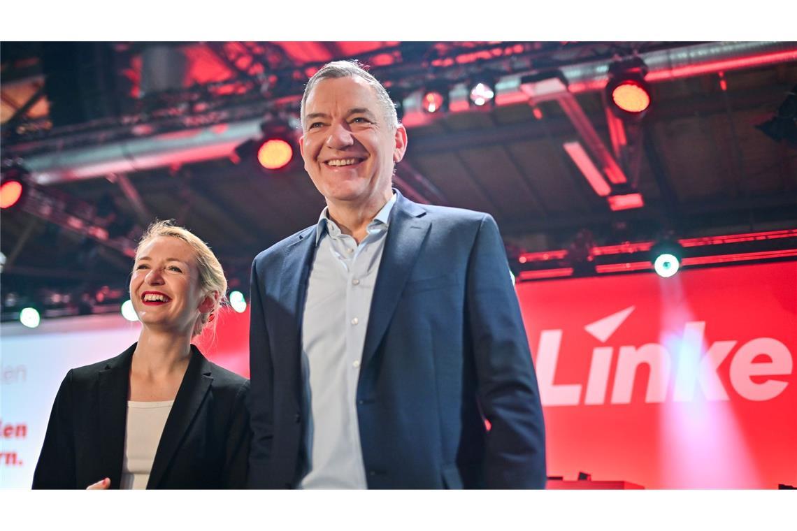 Ines Schwerdtner und Jan van Aken grenzen sich beim Bundesparteitag der Linken scharf gegen die übrigen Parteien im Bundestag ab.