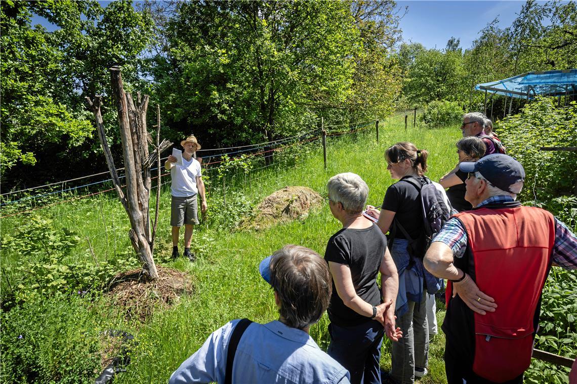 Joachim Jung erläutert seinen Käferkeller im Garten der Familie in Unterweissach
