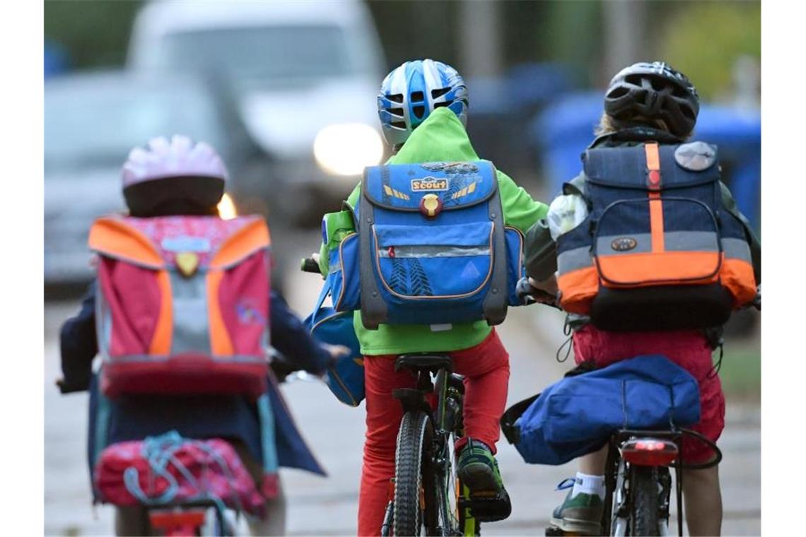 Dekra-Report: Junge Menschen im Verkehr besser schützen Kinder sind mit dem Fahrrad unterwegs zur Schule. Foto: Ralf Hirschberger