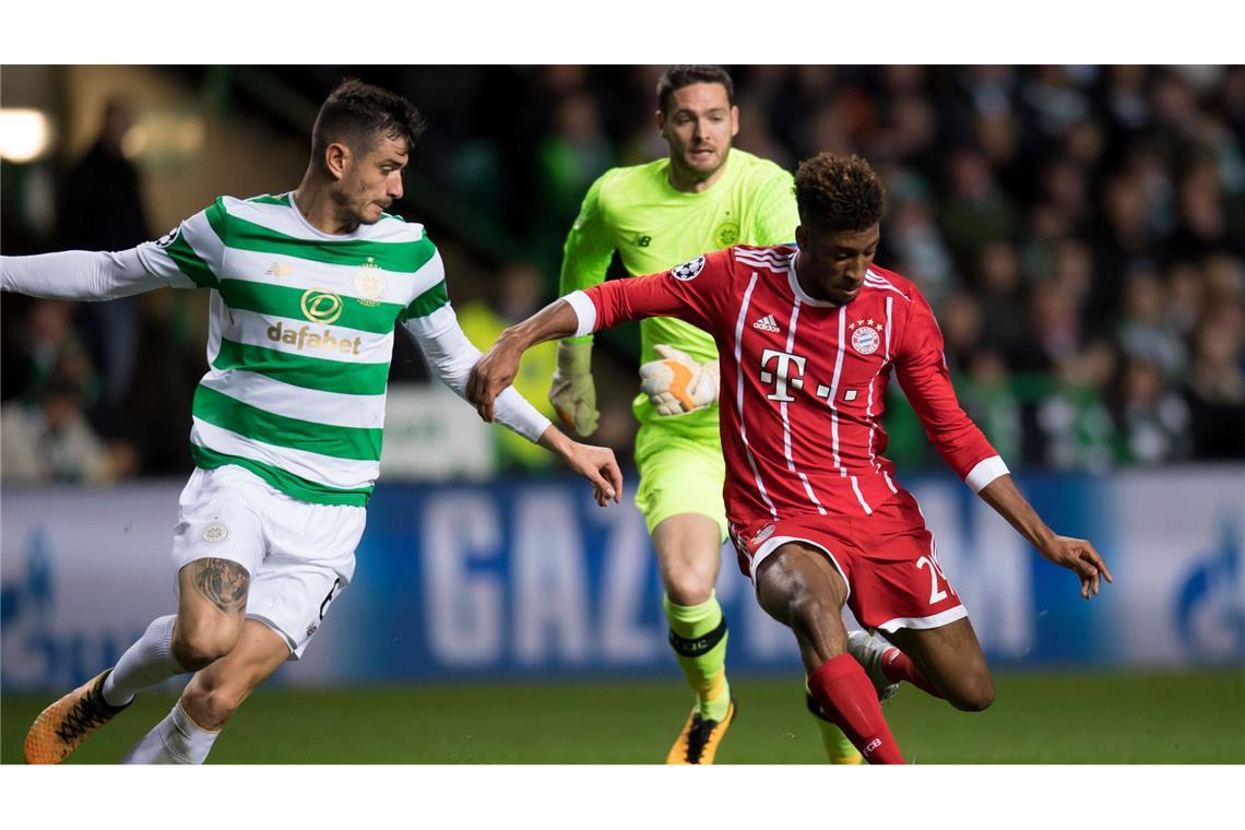 Kingsley Coman (r) war beim letzten Bayern-Spiel im Celtic-Park Torschütze.