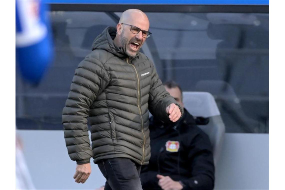 Bosz setzt in Bayer-Krise auf Länderspielpause Konnte mit dem Spiel in Berlin nicht zufrieden sein: Leverkusens Trainer Peter Bosz. Foto: Soeren Stache/dpa-Zentralbild/Pool/dpa