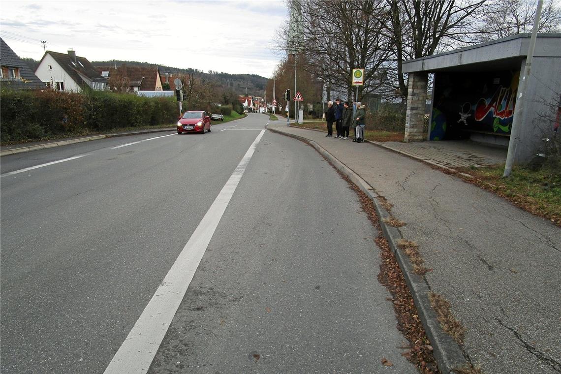 Barrierefreie Bushaltestellen für Allmersbach Künftig soll die Haltestelle Schule wie auch die anderen in Allmersbach keine Haltebucht mehr haben. Die Busse werden dann auf der Fahrbahn halten. Foto: Riker und Rebmann