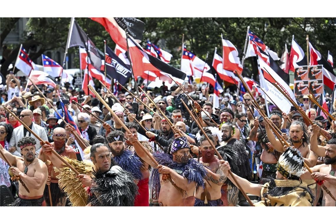 Maori protestieren gegen ein vorgeschlagenes Gesetz, das den Gründungsvertrag zwischen den Maori und der britischen Krone neu definieren würde.