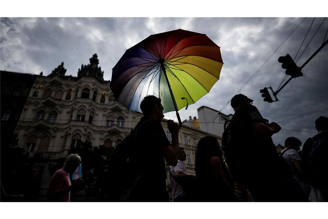 Menschen nehmen am Trans Pride Marsch in Budapest, Ungarn teil.