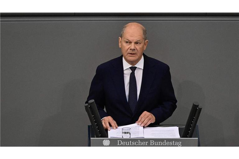 Olaf Scholz bei seiner Rede im Bundestag