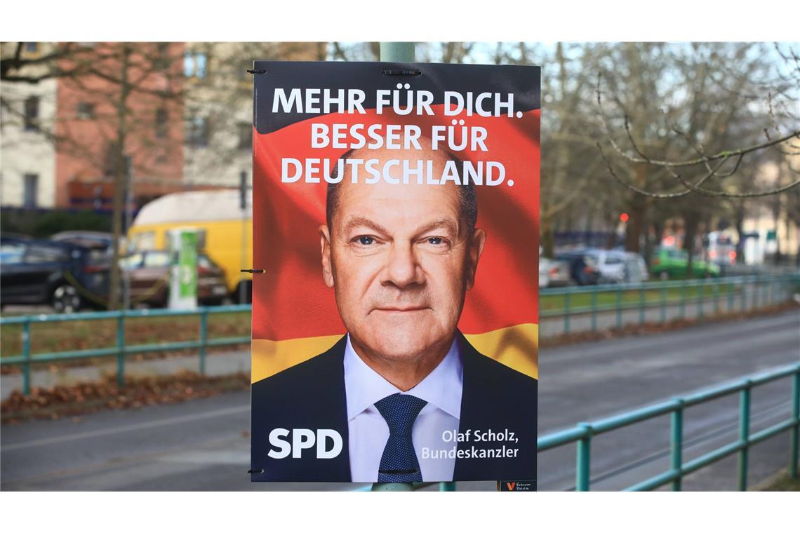 Plakat im Wahlkreis von Bundeskanzler Olaf Schulz in Portsdam.