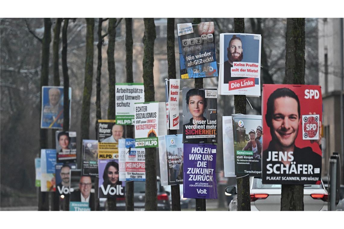 Plakate zur Bundestagswahl – Parteien versuchen über viele Medien von sich zu überzeugen, auch Wahlwerbespots bleiben wichtig.