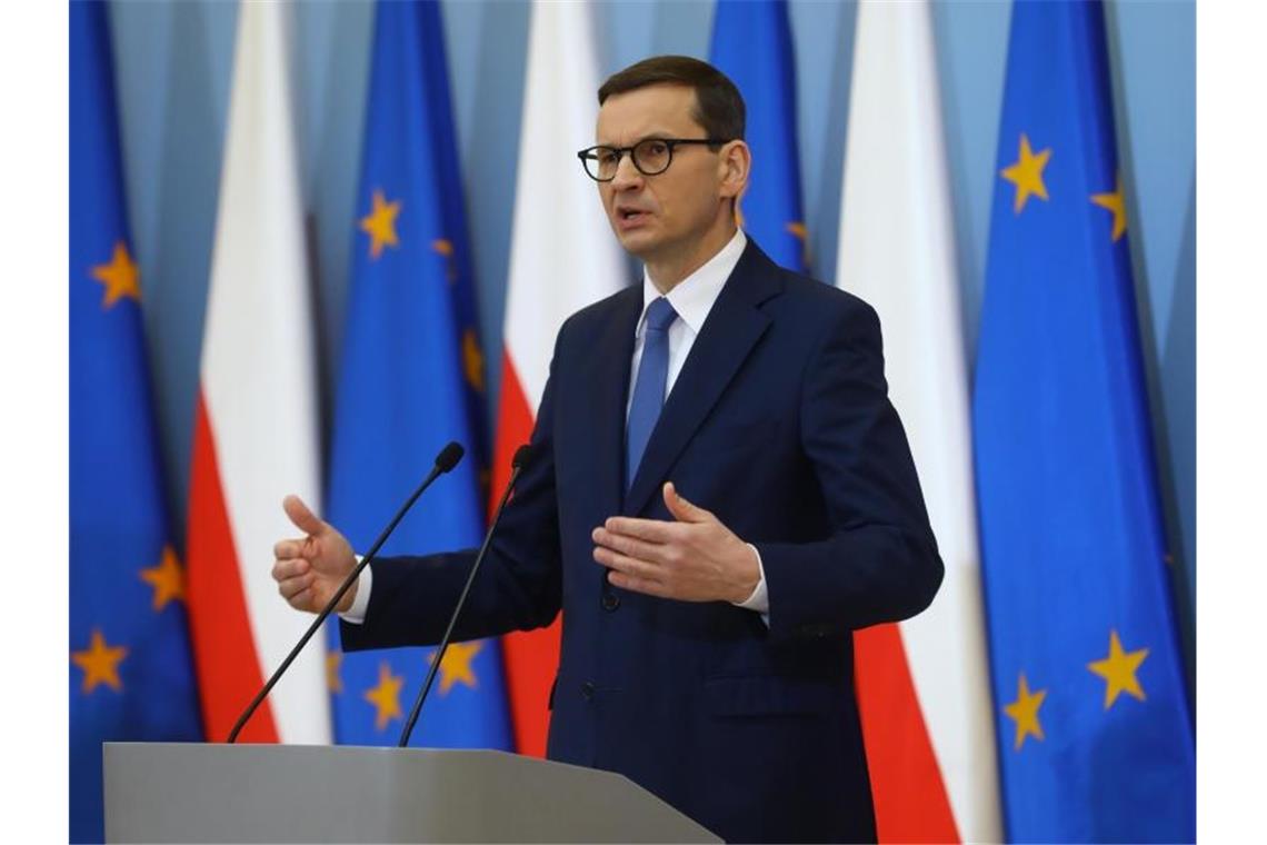 Polens Ministerpräsident ruft Scholz zu Kiew-Reise auf Polens Ministerpräsident Mateusz Morawiecki fordert mehr Solidarität mit der Ukraine. Foto: Rafal Guz/PAP/dpa