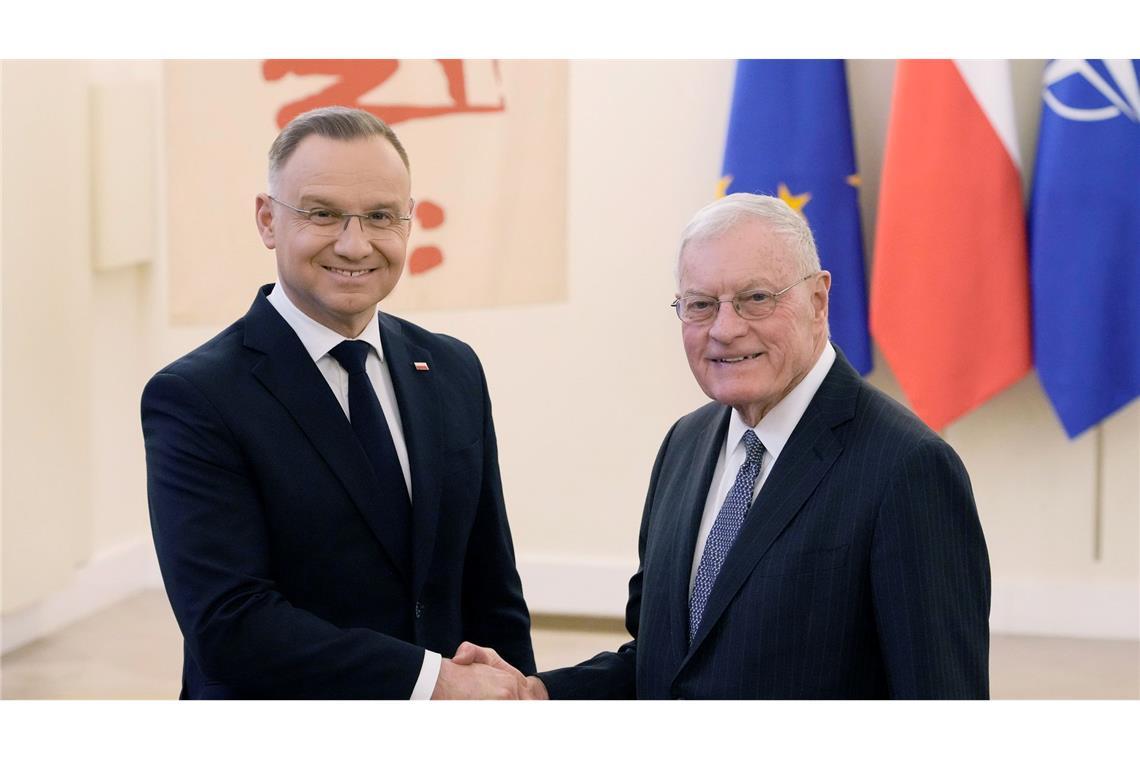 Polens Präsident Andrzej Duda mit dem US-Sondergesandten für die Ukraine Keith Kellogg.