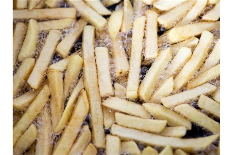 Pommes brutzeln in einem Imbiss. Foto: Christoph Soeder/dpa/Symbolbild