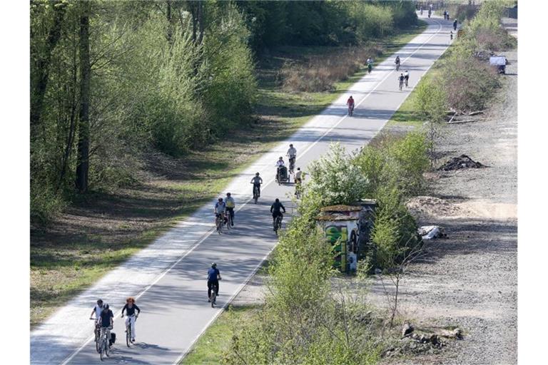 Radfahrer nutzen das schöne Wetter für eine Fahrt über den Radschnellweg Ruhr. Foto: Roland Weihrauch/dpa/Archivbild