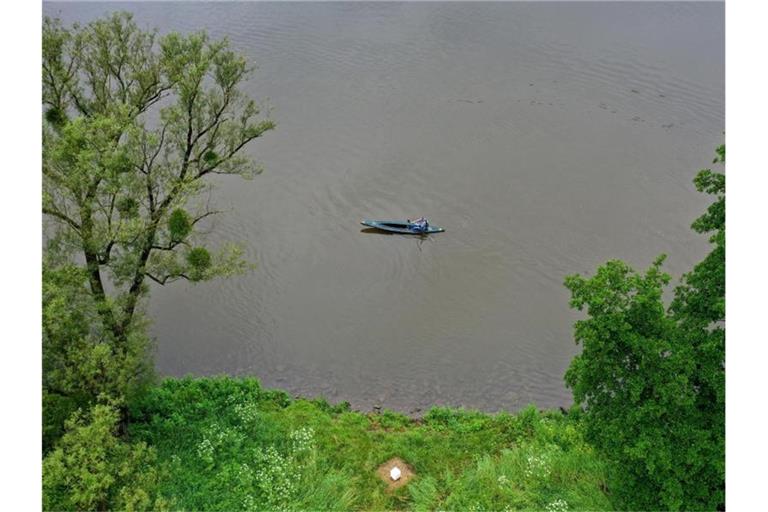 Robert Grein paddelt im Ortsteil Mondfeld in seinem Kanu auf dem Main. Foto: Karl-Josef Hildenbrand/dpa/Archivbild