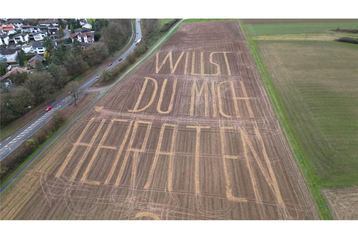 Romantischer Antrag: Landwirt schreibt mit Stroh auf Zuckerrübenfeld