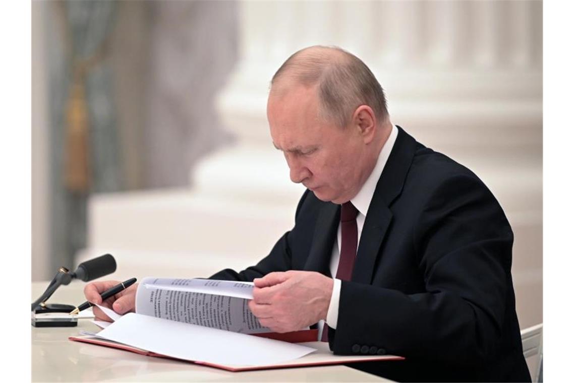 Ostukraine: Russland kritisiert Aussagen von Guterres Russlands Präsident Wladimir Putin wird die Zahl der Soldaten und die Dauer der Stationierung bestimmen. Foto: Alexei Nikolsky/Pool Sputnik Kremlin/AP/dpa