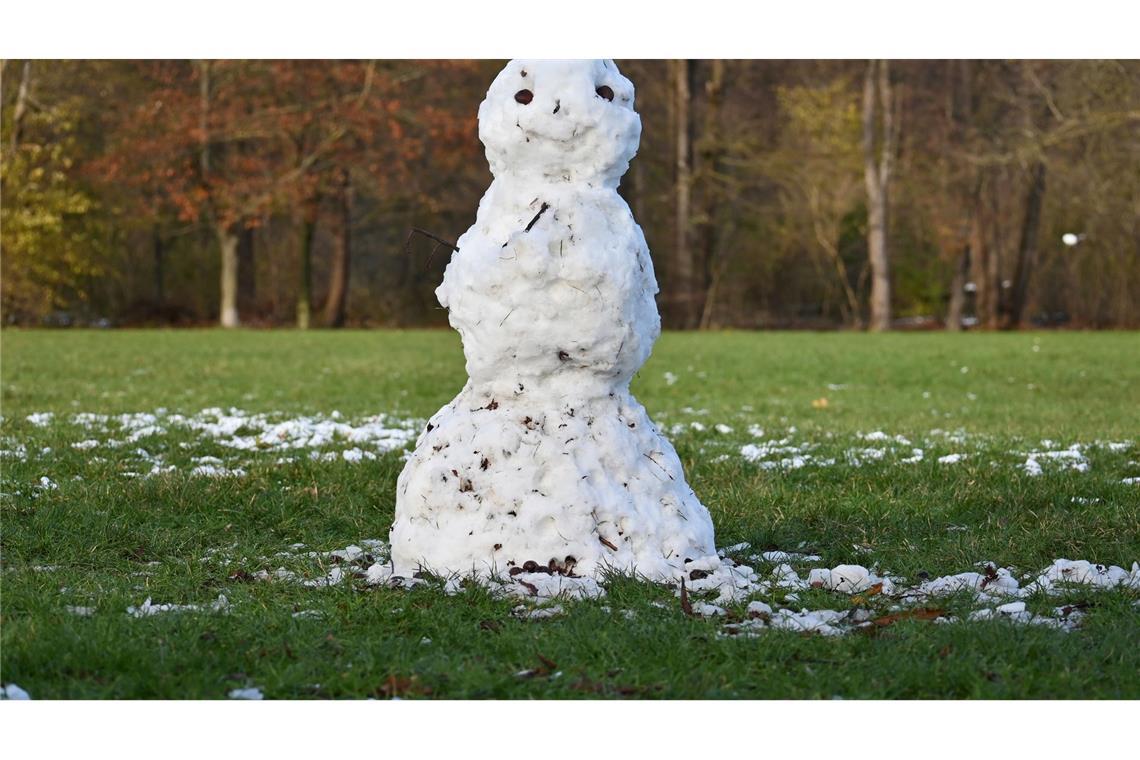 Schlechte Zeiten für Schneemänner. Ein Schneemann steht auf einer grünen Wiese im Englischen Garten in München. In den kommenden Tagen sollen die Temperaturen deutlich ansteigen.