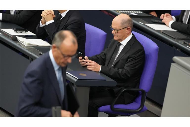 Scholz und Merz hatten bei der Debatte kaum einen Blick füreinander übrig.