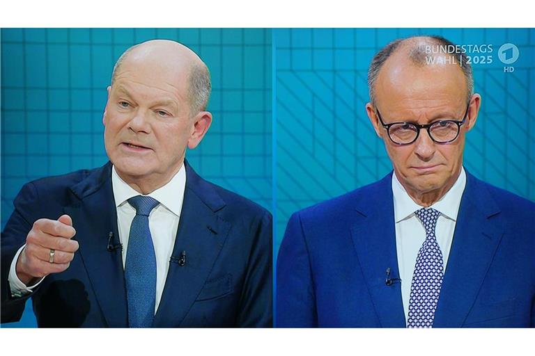 Scholz und Merz stellen sich zentralen Fragen und debattieren zu den wesentlichen Themen des Bundestagswahlkampfs.