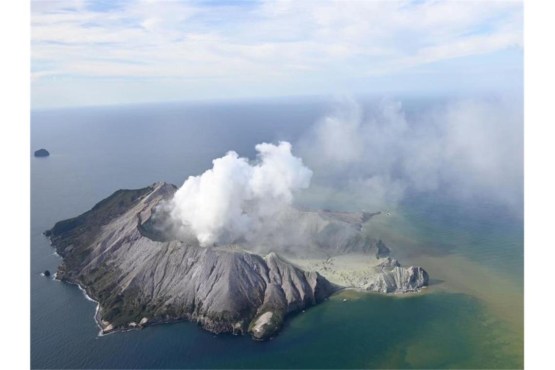 Vulkaninsel jetzt Todeszone - Auch vier Deutsche verletzt Selbst aus 50 Kilometer Entfernung war die Aschewolke noch zu sehen. Foto: George Novak/New Zealand Herald/AP/dpa