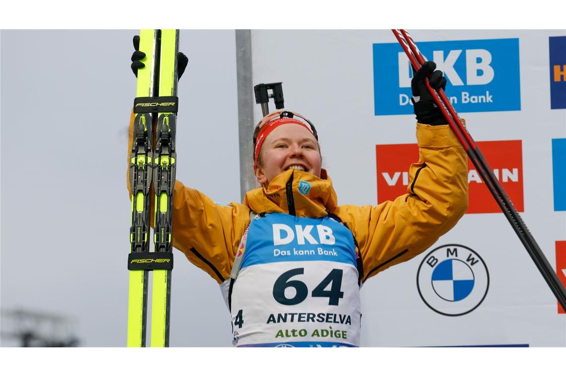 Selina Grotian schafft es in ihrem ersten Rennen in Antholz gleich auf das Podest.