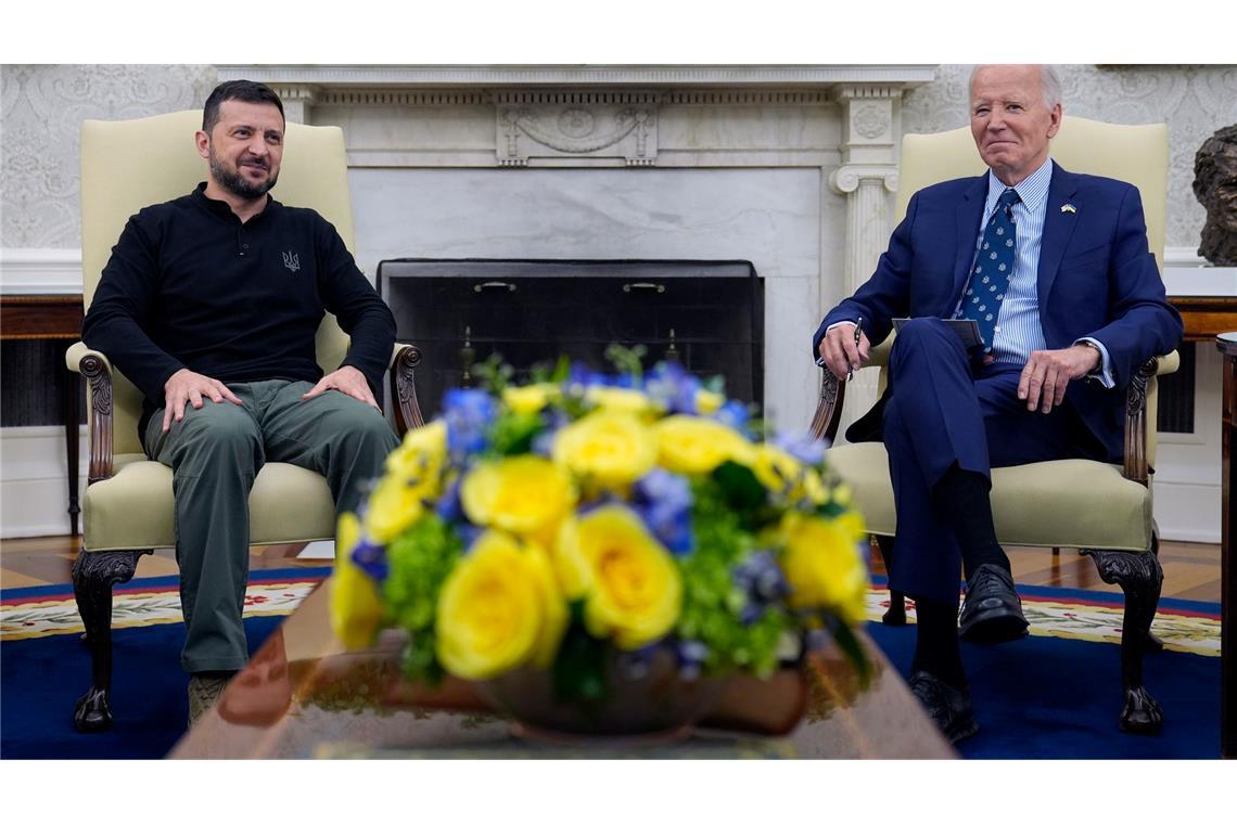 So saßen Biden und Selenskyj im Weißen Haus zusammen. In Ramstein wird es kein Treffen geben. (Archivbild)