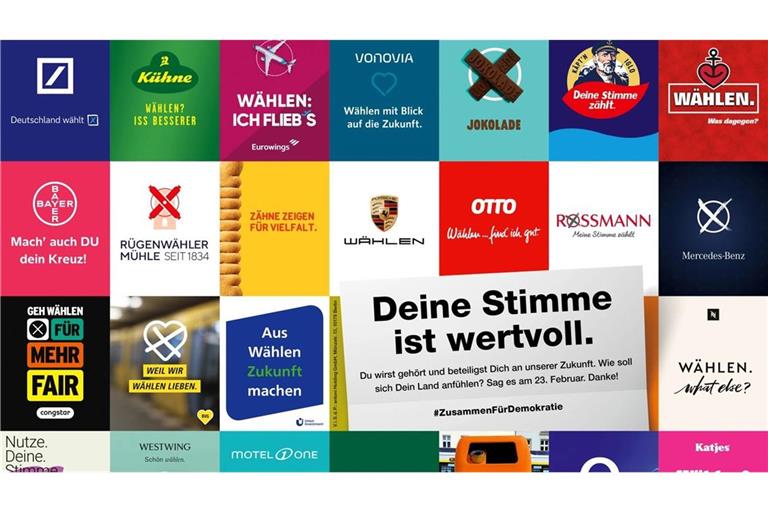 So werben Unternehmen mit veränderten Logos für eine hohe Wahlbeteiligung.