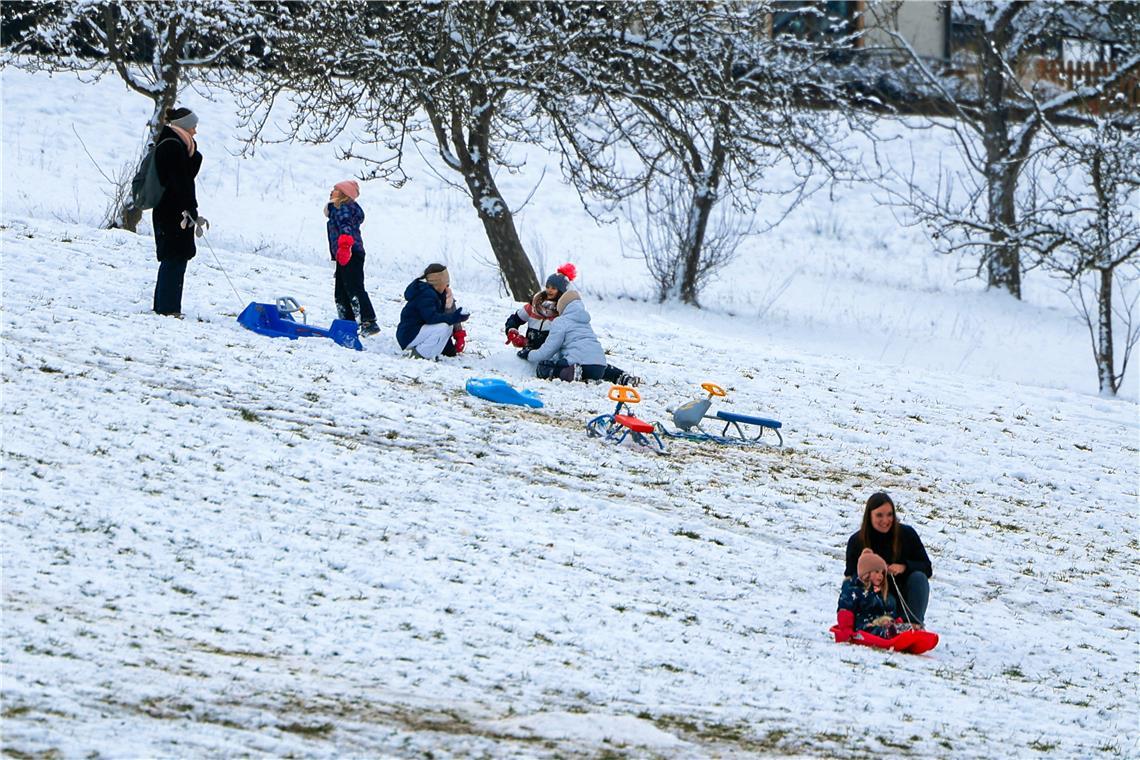 Spaß im Schnee bei Sechselberg am Schlittenhang