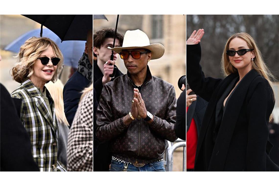 Stars wie Meg Ryan, Pharrell Williams oder Jennifer Lawrence (von links) haben den Weg nach Paris gefunden.