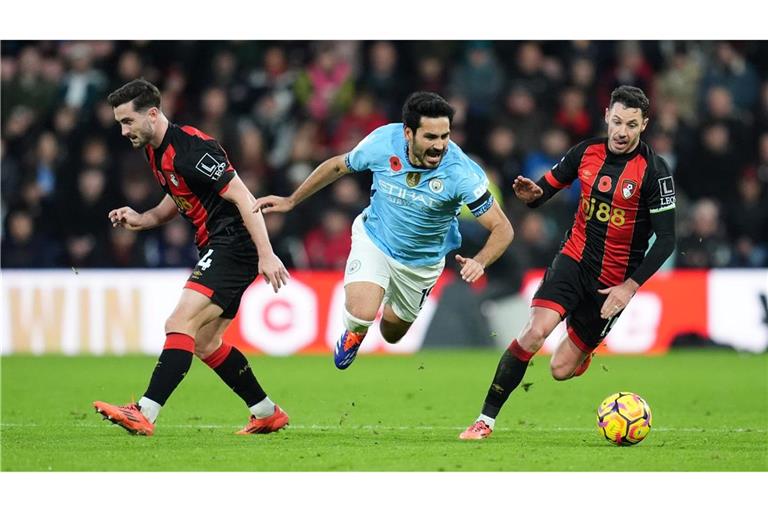 Stolperfalle Bournemouth: Ex-DFB-Kapitän Ilkay Gündogan (M) unterlag mit den Skyblues.