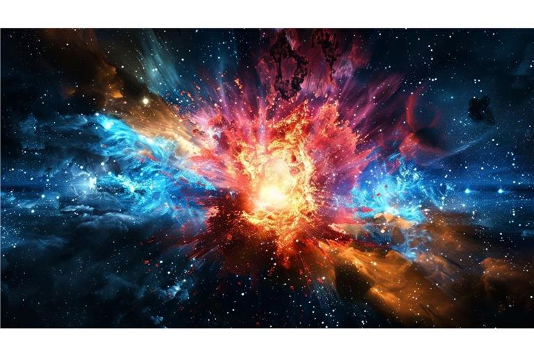 Supernova: Illustration einer Sternenexplosion im Weltraum.