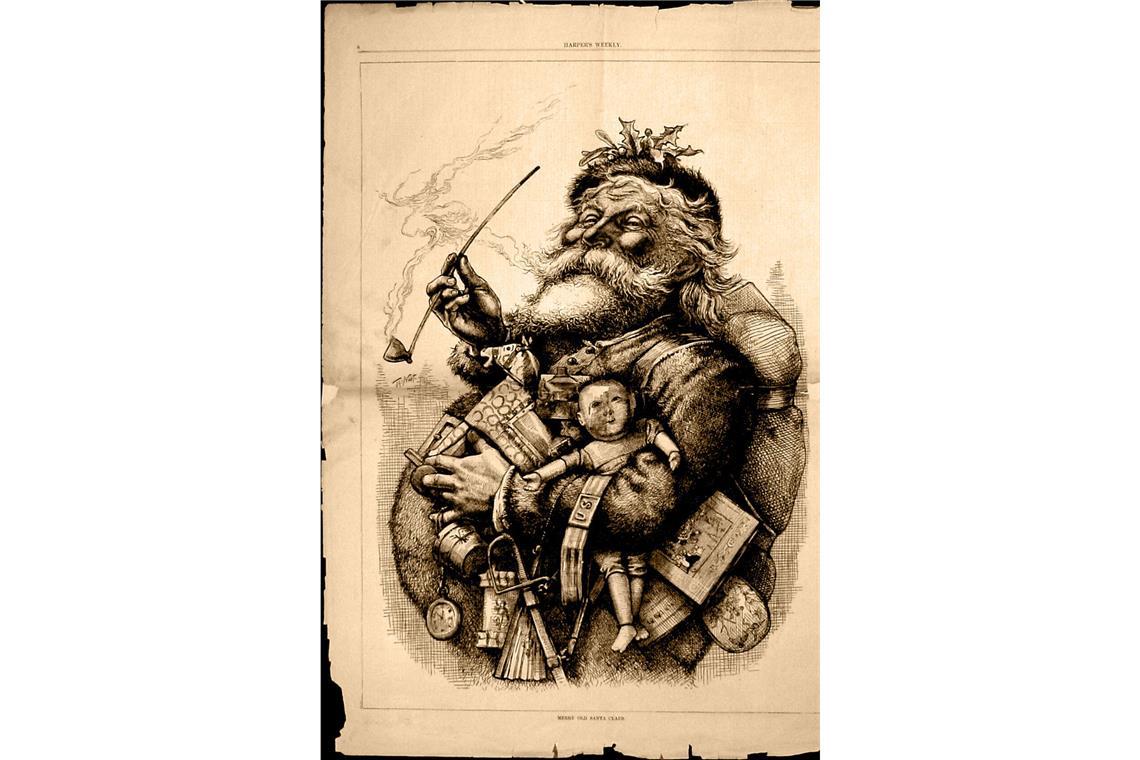 Thomas Nast: Holzschnitt Merry Old Santa Claus, in Harper’s Weekly vom 1. Januar 1881.