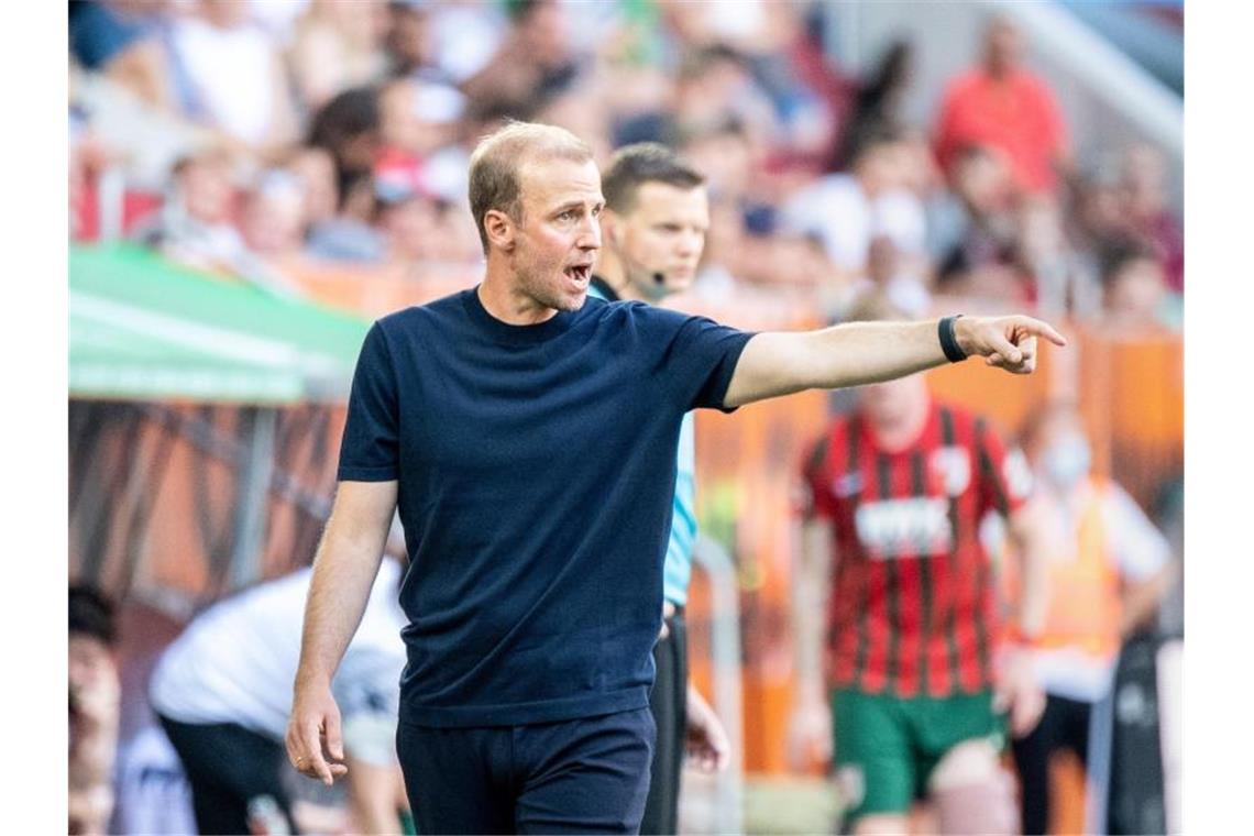 Trainer Sebastian Hoeneß von Hoffenheim gestikuliert am Spielfeldrand. Foto: Matthias Balk/dpa