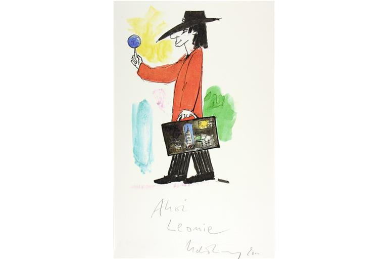 Udo Lindenberg nicht als Rockmusiker oder Schriftsteller, sondern als Maler: Selbstbildnis „Ahoi Leonie“, 2000. Offset-Lithografie. © Udo Lindenberg / Foto: Kunsthalle St. Annen, Lübeck