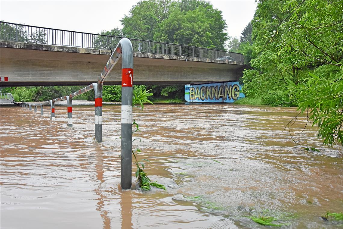 Überflutete Unterführungen, wie hier an der Annonaybrücke in Backnang, waren am Wochenende kein seltener Anblick. Foto: Tobias Sellmaier