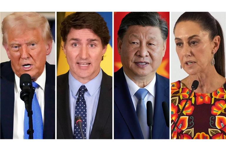 US-Präsident Donald Trump, Kanadas Premierminister Justin Trudeau, Chinas Präsident Xi Jinping und Mexikos Präsidentin Claudia Sheinbaum (Archivbilder)