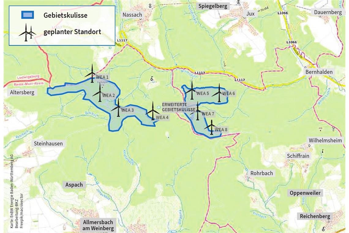 Vier der acht geplanten Windräder stehen nach aktueller Planung im Wasserschutzgebiet.