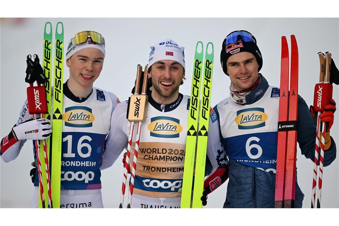 Vinzenz Geiger (r) hat seine zweite Medaille in Trondheim gewonnen.