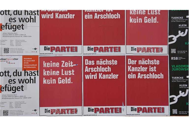 Wahlplakate der Satirepartei „Die Partei“. In Brandenburg hat sich die Partei erfolgreich gegen eine Anordnung gewehrt (Archivfoto).