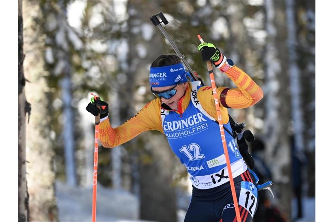 Preuß und Co. gehen in Pokljuka wieder leer aus War über 15 Kilometer beste Deutsche auf der Pokljuka: Franziska Preuß. Foto: Sven Hoppe/dpa