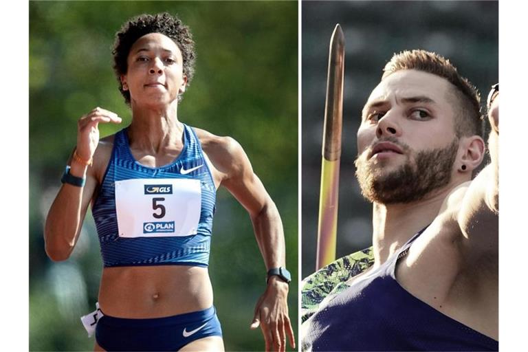 Weitsprung-Weltmeisterin Malaika Mihambo und Speerwerfer Johannes Vetter sind „Leichtathleten des Jahres“". Foto: Bernd Thissen/Michael Kappeler/dpa/Archivbild