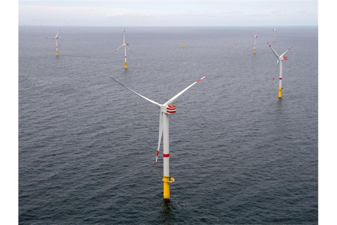 Windräder des Offshore-Windparks „Nordsee 1“ vor der ostfriesischen Insel Spiekeroog. Foto: picture alliance / Ingo Wagner/dpa