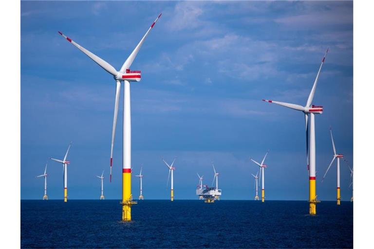 Windräder in der Ostsee zwischen den Inseln Rügen und Bornholm. Foto: Jens Büttner/dpa-Zentralbild/ZB