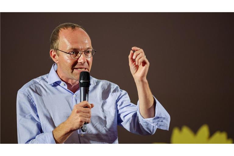 Wolfram Günther bei einem Wahlkampfauftritt in Dresden