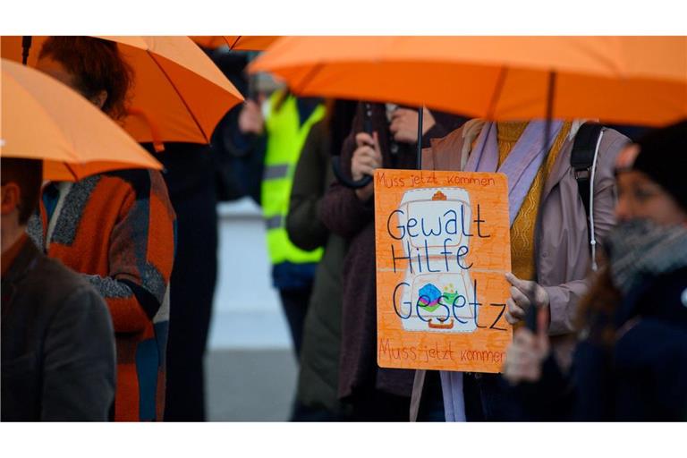 Zum Internationalen Tag gegen Gewalt an Frauen haben sich Protestierende vor dem Landtag von Sachsen-Anhalt versammelt, um auf die Notwendigkeit der Verabschiedung des Gewalthilfegesetzes auf Bundesebene hinzuweisen.